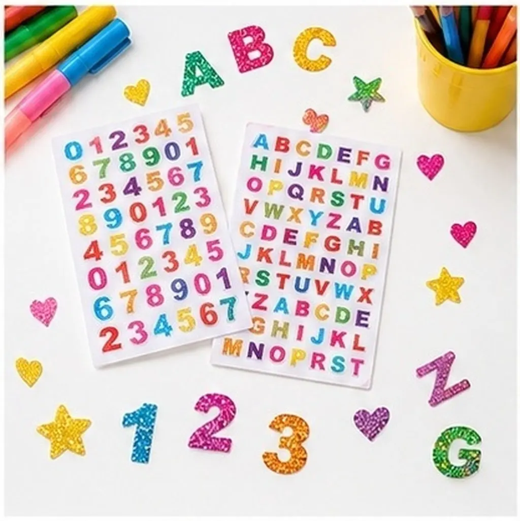 20Sheets Vibrant Holographic Alphabet Number Stickers Glitter Letter Stickers for Greeting Cards Crafts Home Decor Scrapbooking