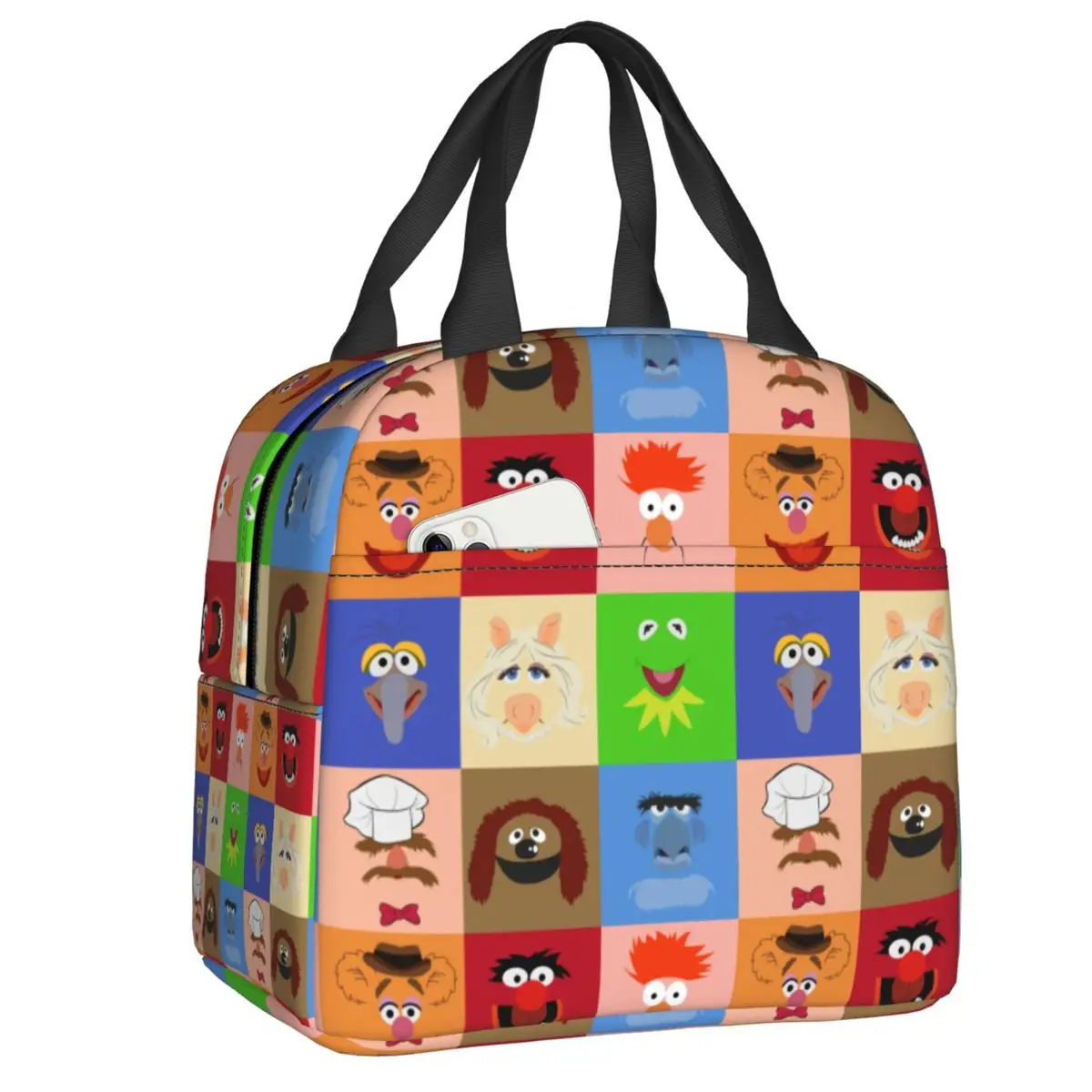 Custom Funny Cartoon Cookie Monster Collage Insulated Lunch Bags for Women Portable Cooler Thermal Food Lunch Box School