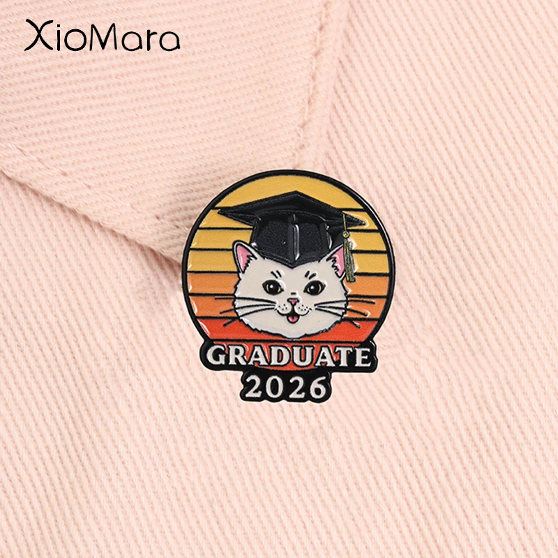 Graduate 2026 Graduation Season Enamel Pin Class Of 2026 Bachelor's Hat Cat Brooches Lapel Badge Jewelry Gifts For Friends