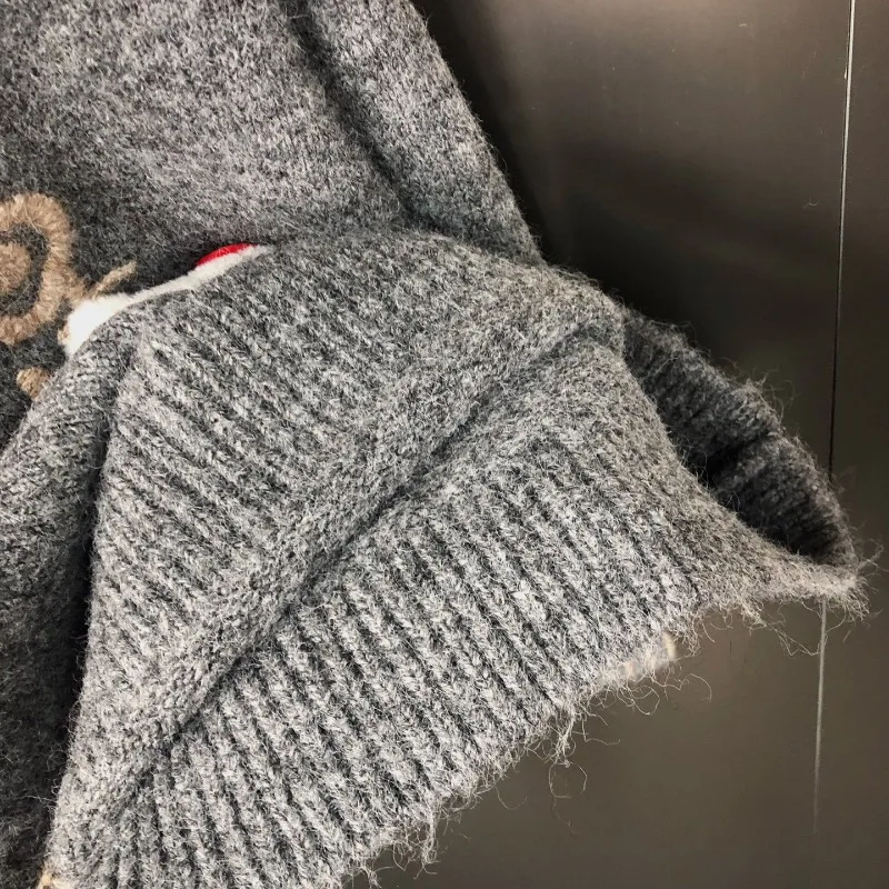 خمر الكورية نمط تصميم كتلة اللون خياطة س الرقبة الكرتون التطريز تريكو معطف تنوعا مريحة البلوز سترة