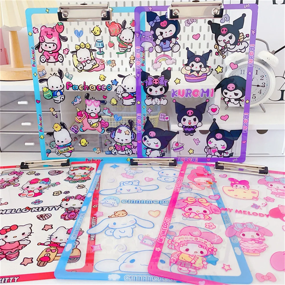 

Sanrio Hello Kitty Kuromi Cinnamoroll Cartoon A4 Folder Colour Printing Test Paper Storage Folder Student Writing Pad Board Clip