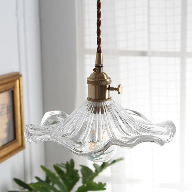 Modern Simple Lotus Leaf Pendant Lights for Bedroom Dining Room Kitchen Nordic Led Glass Pendant Lamp Green Brown/ Clear Glass