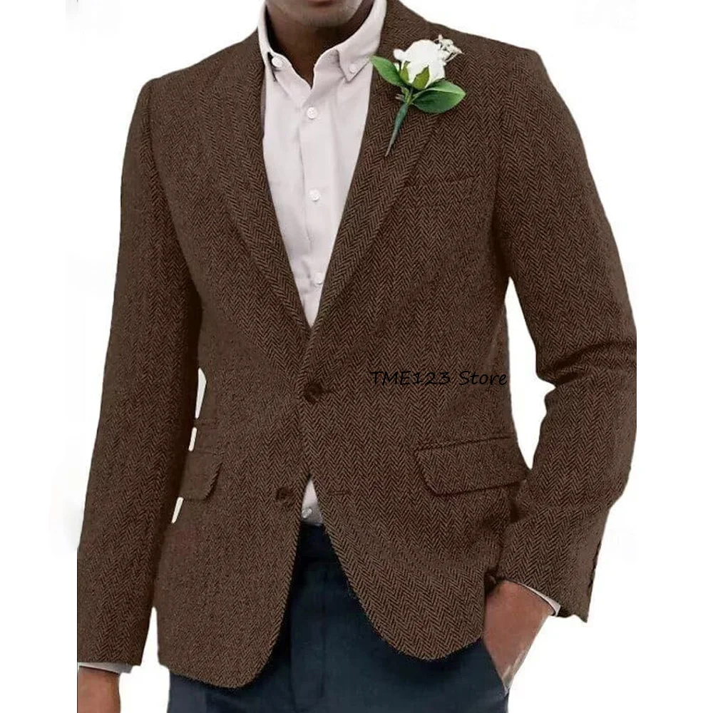 

Мужская повседневная куртка-пиджак, однобортная, с отложным воротником, подходит для работы, винтажная ткань «ёлочка», модная