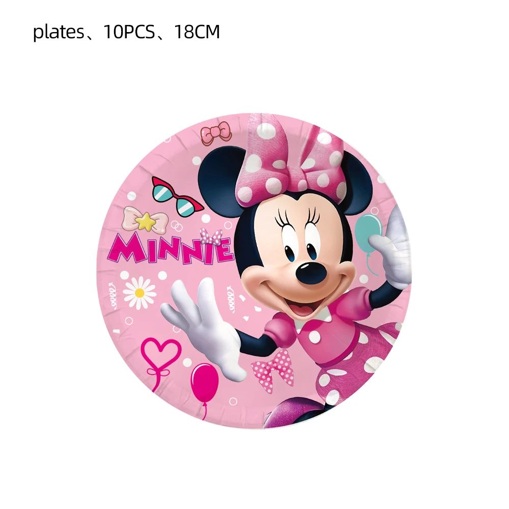 Minnie Mouse Party Decorations Happy Birthday Minnie Paper Plate Cup Tableware Set Banner Balloons Deco Baby Girl Party Supplies