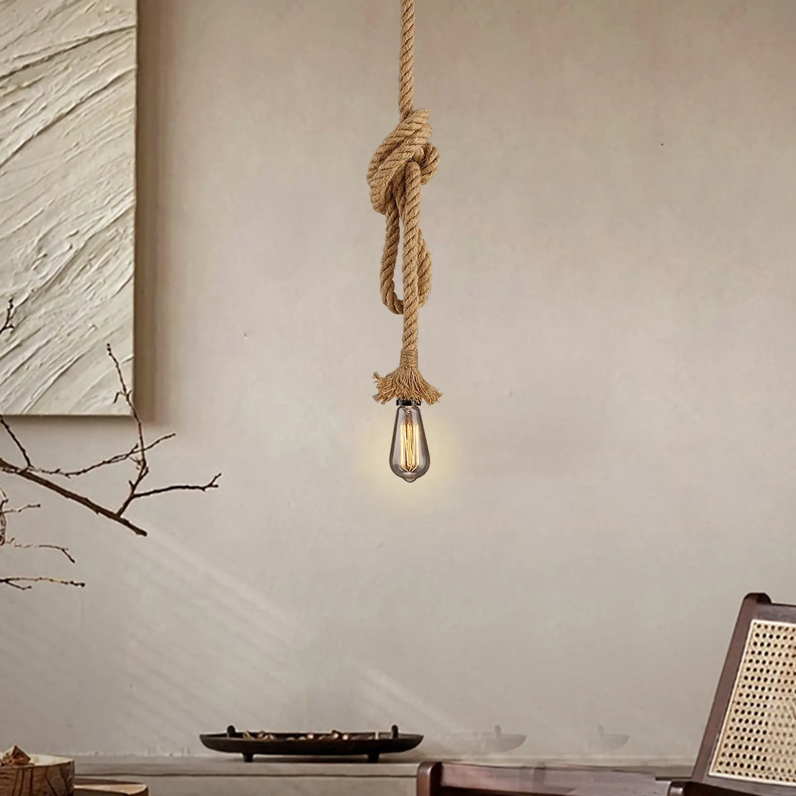 

2-Head Rattan Rope Pendant Light E27 Base Vintage Industrial Hanging Light Fixture for Dining Room Cafe Bar Farmhouse Decor