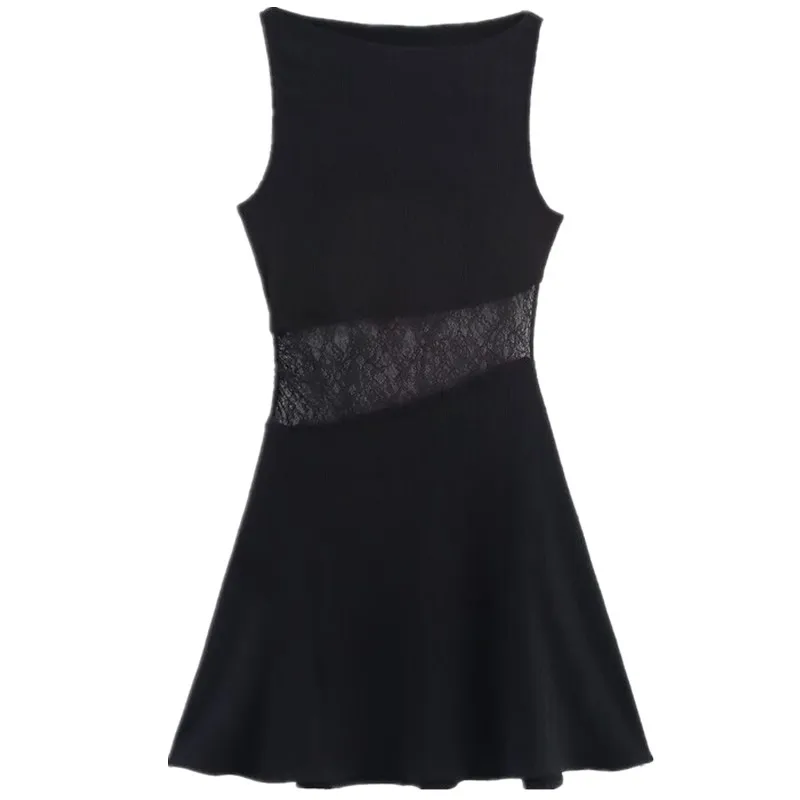 صيف 2025 المرأة الدانتيل لصق سليم صالح الجولة Ne ort Dr تنوعا Ele عالية الخصر مزيج القطن عادية ألف خط Dr #5