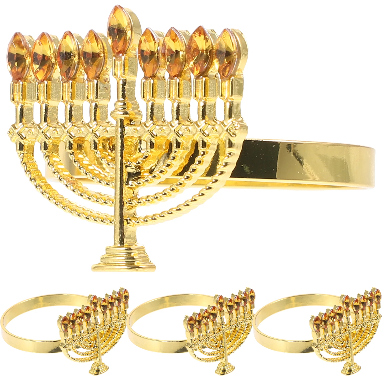 

4 шт., кольца для салфеток «Менора», сплав, украшение для ужина Хануки, украшение стола, держатели для салфеток, украшения для стола Хануки