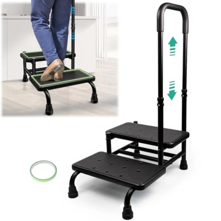 

Height Adjustable 2 Step Stool with Handle Non-Skid Platform Luminous Strip Holds up to 400 Pounds Lightweight Aluminum for Kit
