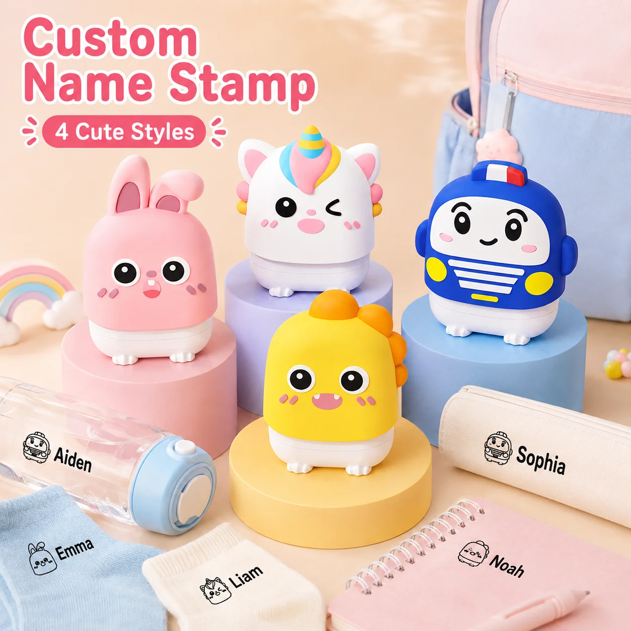 Personalized Name Stamp, Customize Cartoon Signature Stamp for School Uniform & DIY, Clothing Label Stamp