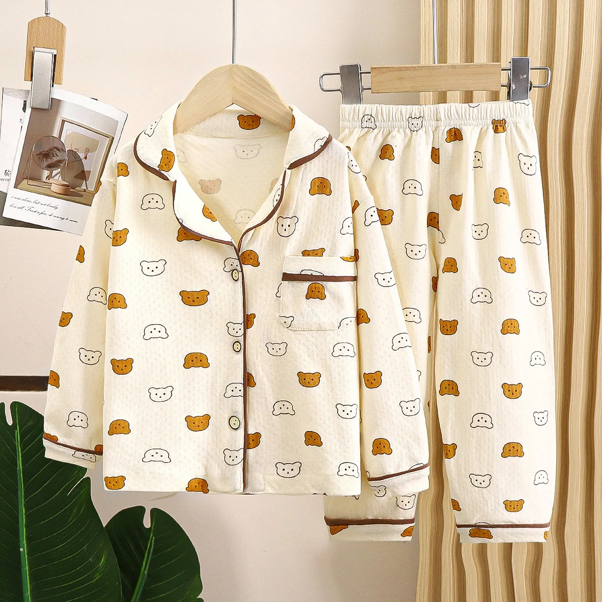 Kids Spring Summer Pajamas Set Cute Cartoon Print Long Sleeve Lapel Soft Sleepwear for Boys Girls Baby Casual Loose Loungewear