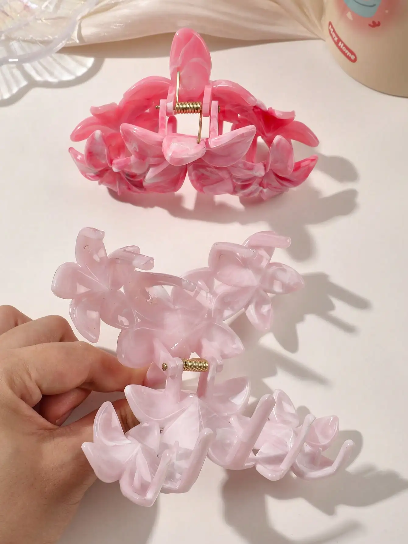 2 Stück hawaiianische blaue graue Saphir-Marmor-Blumen-Haarklammer für Frauen, Hai-Clip, böhmische Haar-Accessoires, Farbverlauf-Haarnadeln – Detail 13