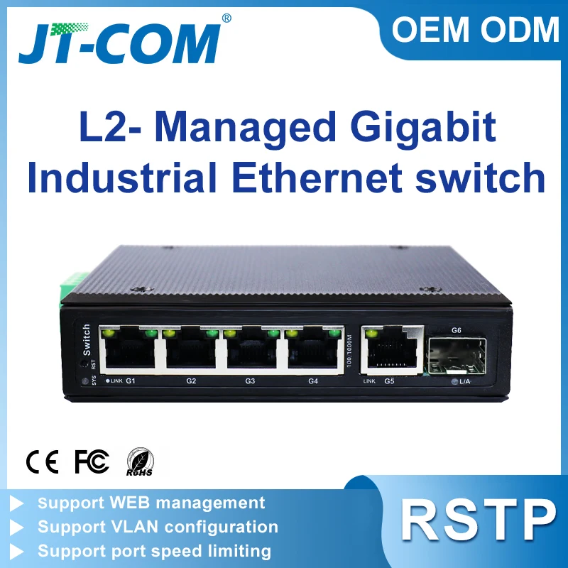 

JT-COM Gigabit L2- Managed Industrial Switch 6-port Full Gigabit Industrial Ethernet Data Switch