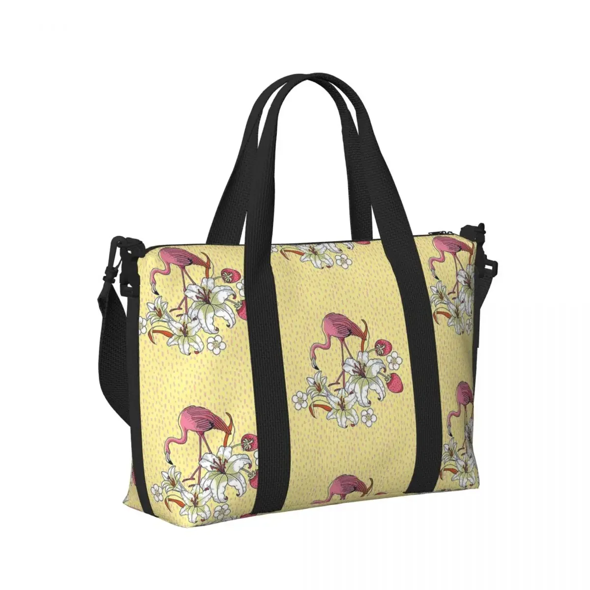 

Flamingo Bird Flowers Beach Travel Bag Large Capacity Tote Bags for Gym Sport Women Shopping Duffle Shoulder Bag