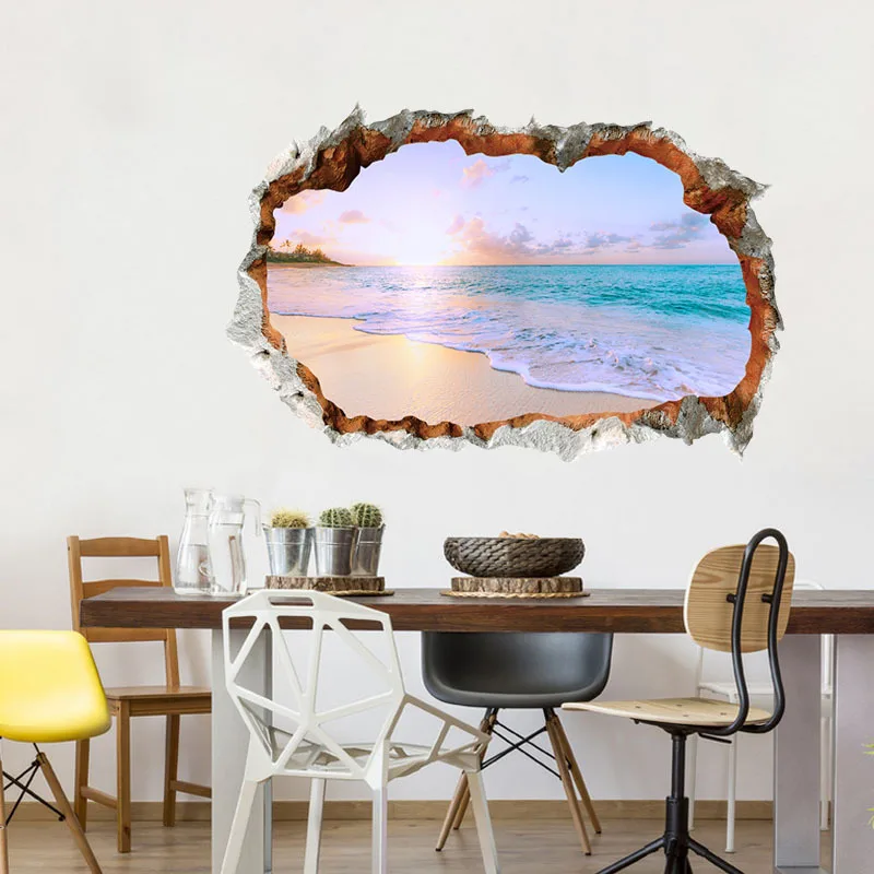 1pc Beach View Wall Sticker - Self-Adhesive Living Room Decal for Home and Bathroom Decoration - Removable and Easy to Apply