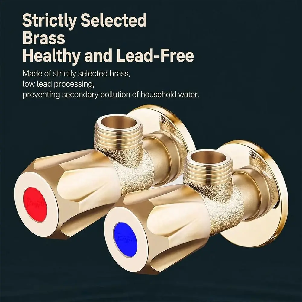 Brass Triangle Valve Color Coded Handle Quarter Turn Angle Valve One In Two Out Thickened Copper Hot Water Heater Valve
