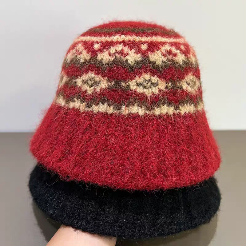 

Contrast Color Jacquard Face-Slimming Versatile Warm Knit Hat for Women Casual Round Top Beanie Trendy Cold Weather Hat