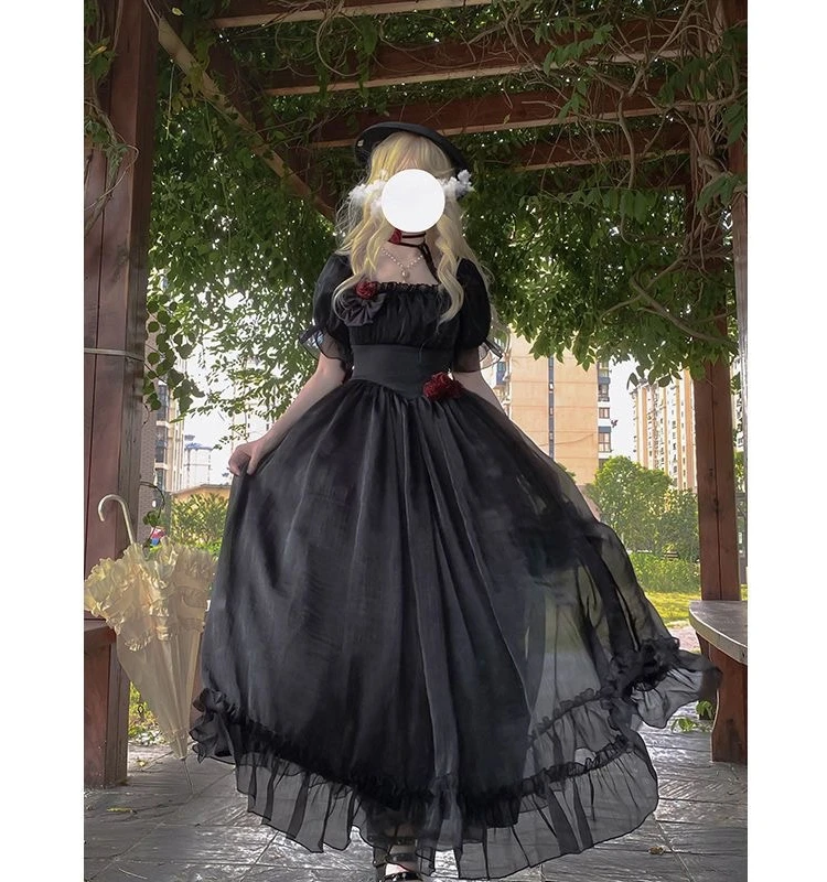 French Style Hepburn Wind Black Dress Female Summer Milk Sweet on the Run Vintage First Love Skirt Gentle