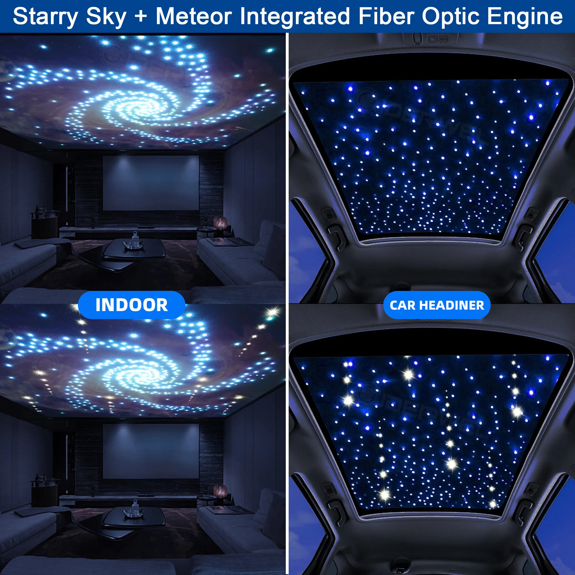 Starry Sky LED Optic Fiber Light RGBW Shooting Star Effect Ceiling Light Set with Bluetooth APP for Car Roof or Any Narrow Space