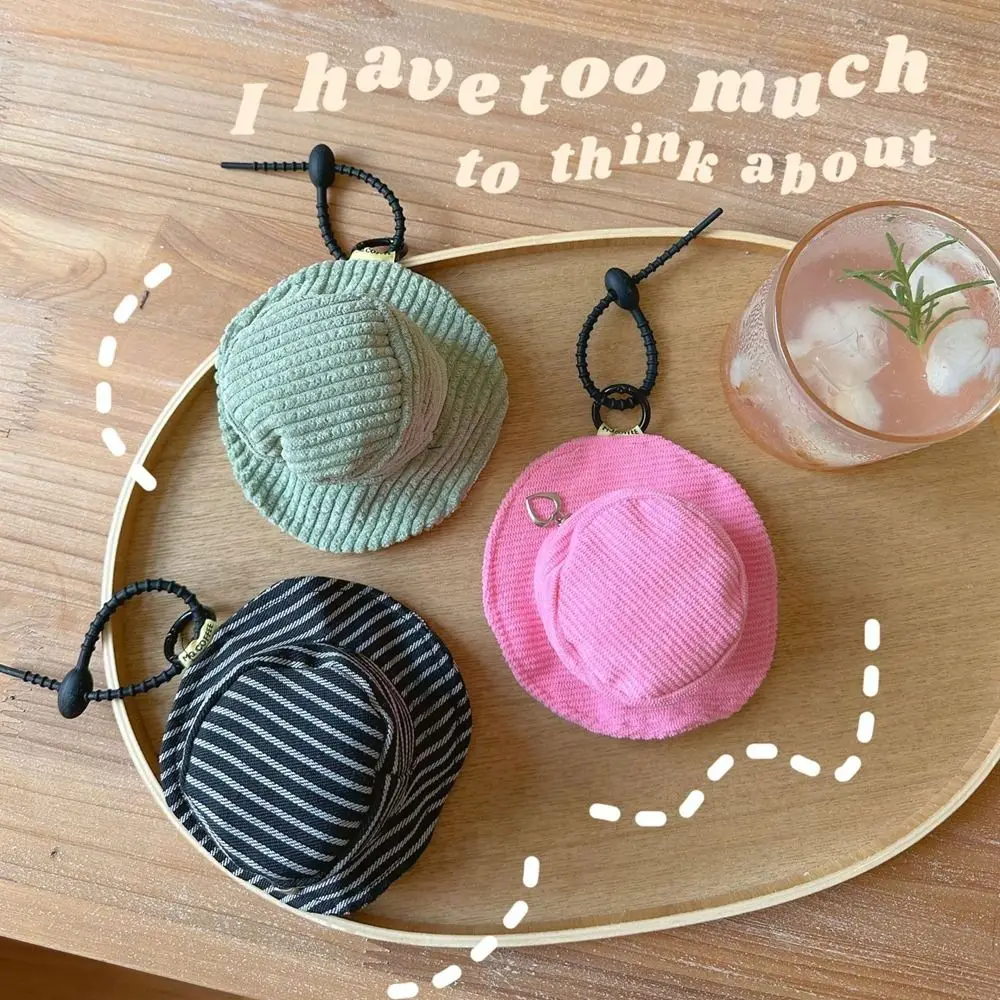 Mini Bucket Hat Coin Purse Bag Pendant Small Wallet Earphone Storage Bag with Keychain Children Doll Hat Clothing Accessories