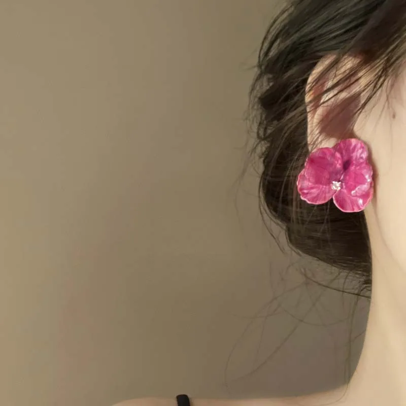 Pink Flowers Drops Glaze Earrings Japanese And South Korean Style Elegant Fashion Stud Earrings Ms Travel Wedding Accessories