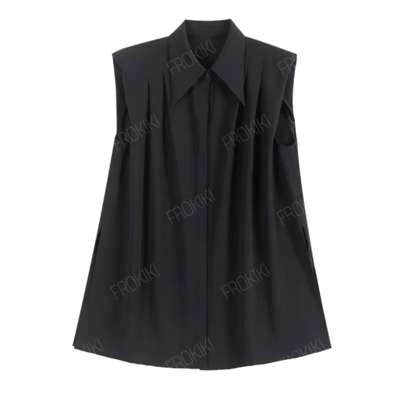 Korean Sleeveless Solid Thin Shirt Tops Women Clothing Summer New Polo Neck Loose Simplicity Temperament Blouse Elegant Fashion