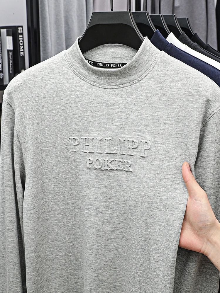 

Легкая роскошная брендовая минималистичная мужская зимняя рубашка с начесом и полувысоким воротником с длинными рукавами и принтом для тепла