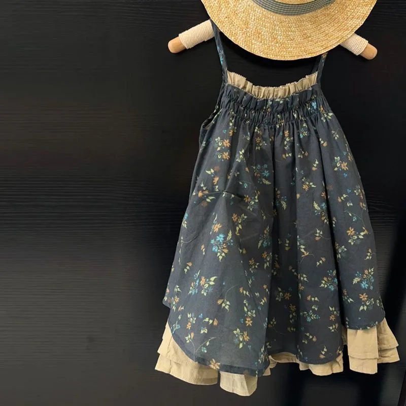 Girls' Summer Dress Baby's Children's Countryside Floral Fashion and Beautiful Kids Sleeveless Skirt