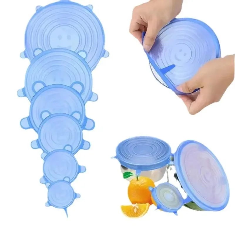 6pcs Reusable Silicone Stretch Lids For Food Bowls - Multifunctional Fruit And Vegetable Fresh-Keeping Cover
