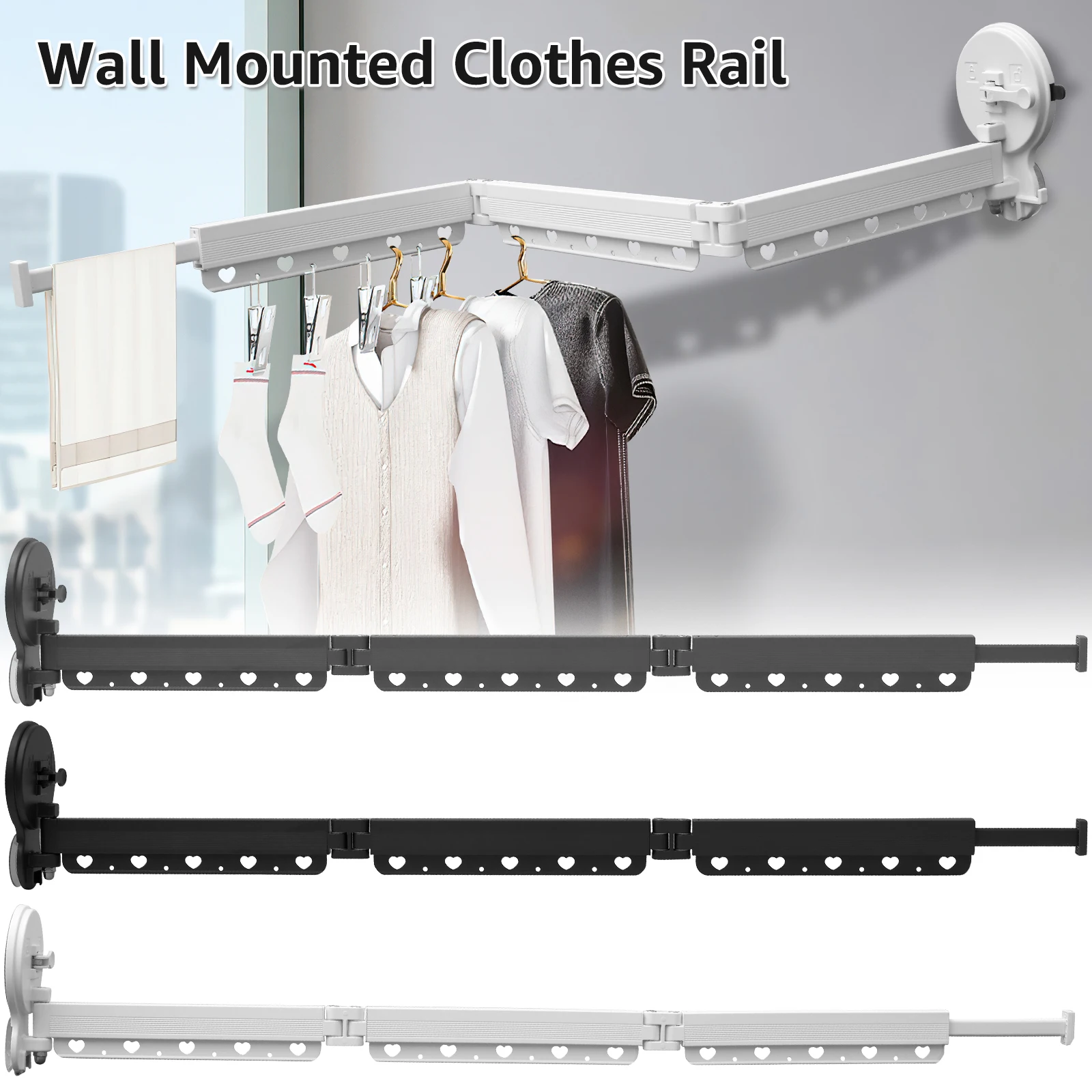 

Wall Mounted Retractable Clothes Drying Rack with Double Suction Cup 3-Fold Retractable Wall Drying Rack Travel Portable Hanger