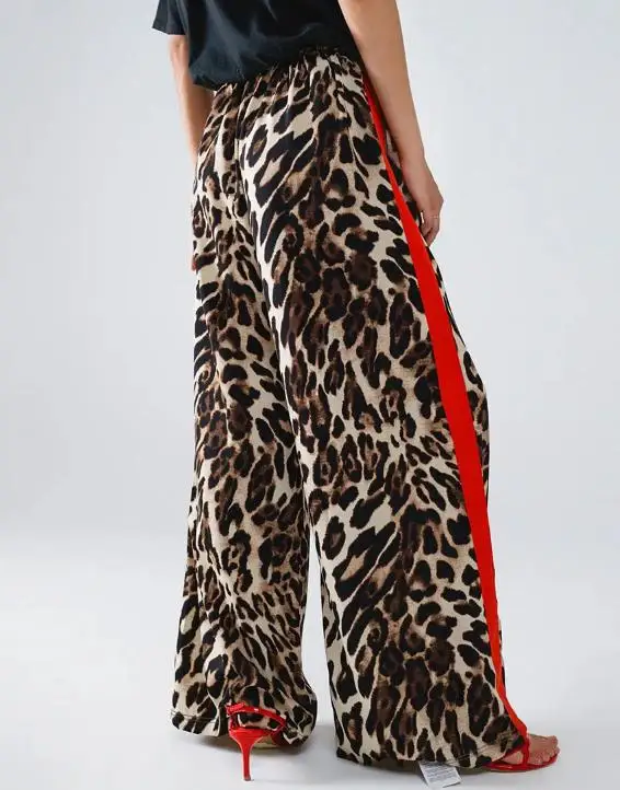 Women's Pants 2026 Spring Autumn New Fashion Leopard Print Contrasting High Waist Pocket Design Casual Straight Leg Pants