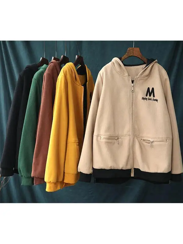 Femmes grande taille automne hiver à capuche lettre broderie ouvert Cardigan sweat Jaet coupe ample longue Sve