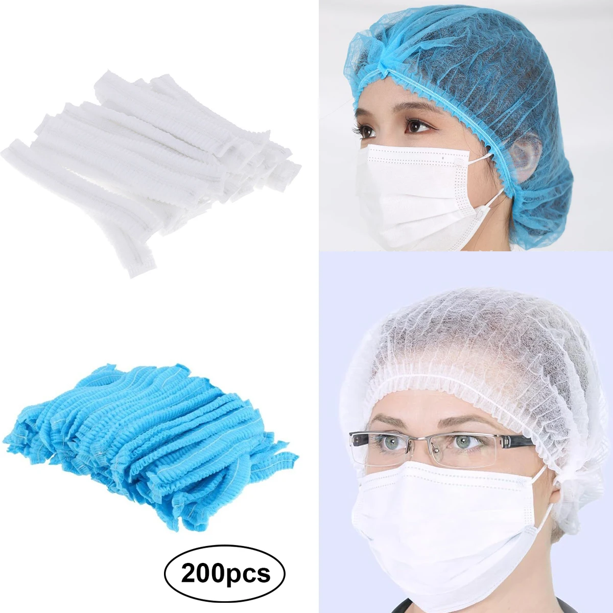 200 PCS Disposable Non-Woven Hair Hat Hotel Workshop Dust Cap Bathing Shower Cap Beauty Accessories