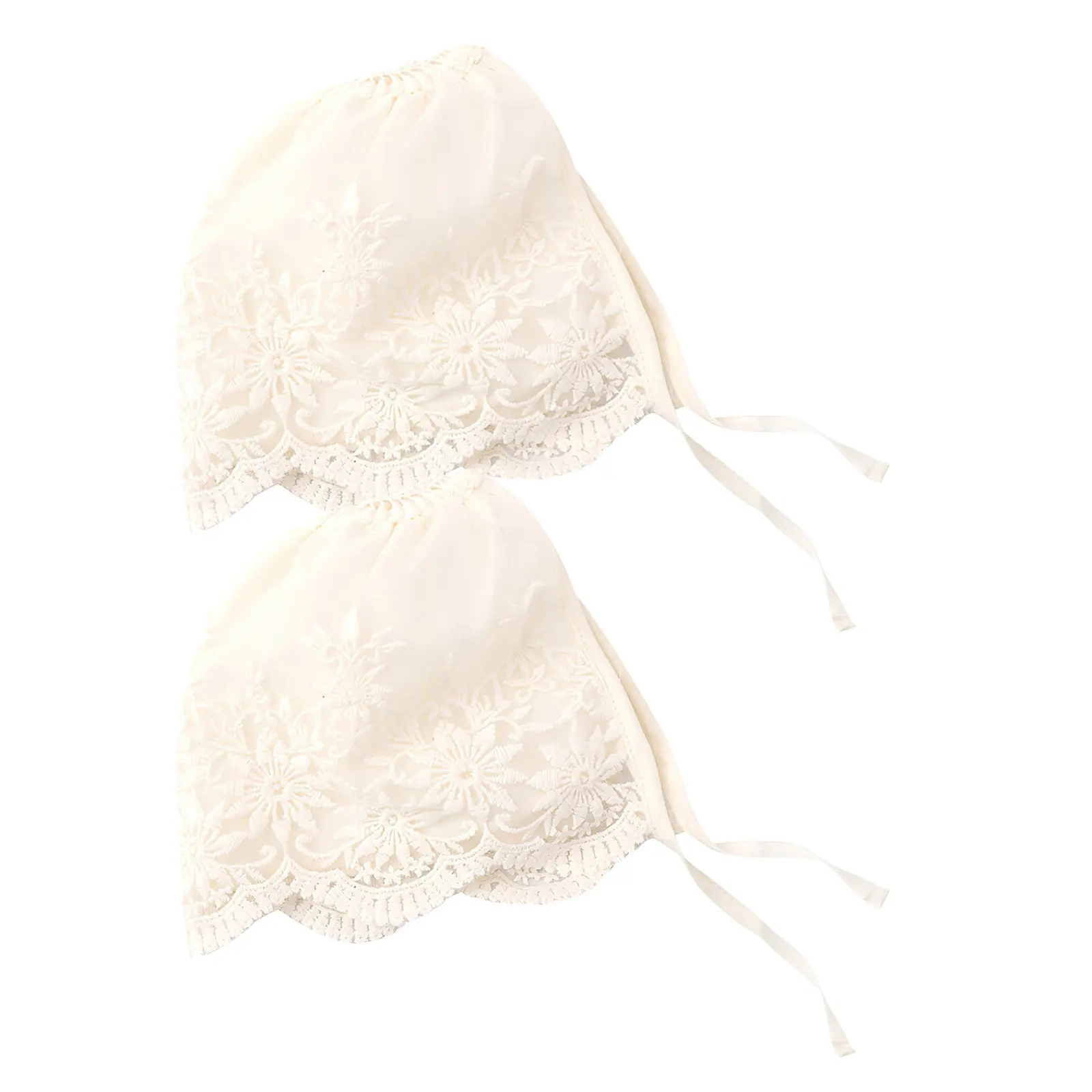 

2Pcs Princess Bonnet for Baby Girl Newborn Lace Christening Hat Elegant Breathable Design Soft Comfortable Fit Spring Summer