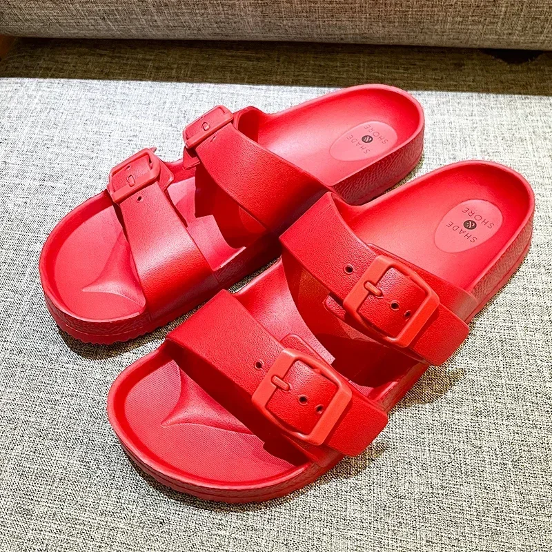 Women Men Slippers Thick Platform Home Slipper Bathroom Shower Double Buckle Pool Beach Sandals 2024 Jelly Shoes Flip Flops 46