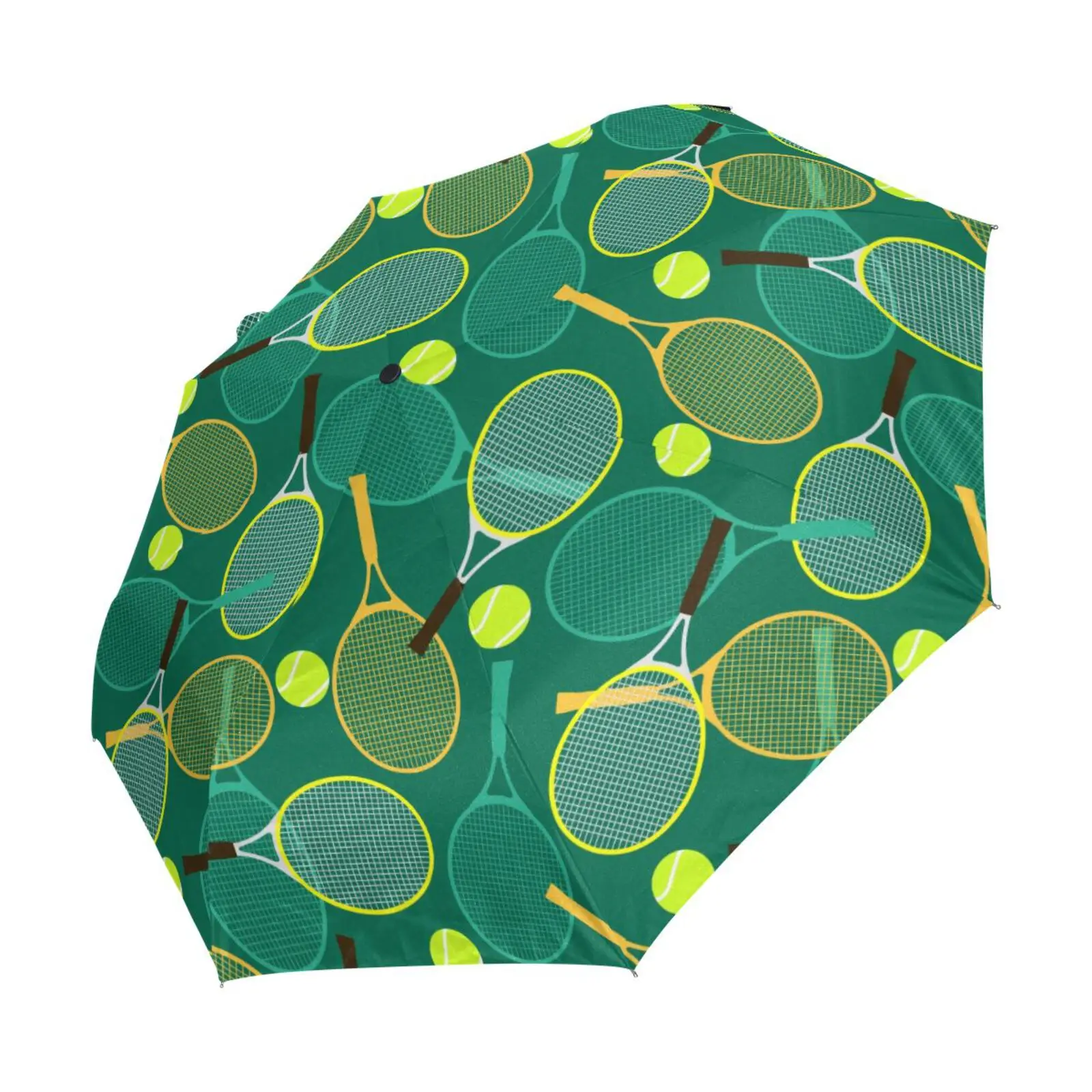 Tennis Rackets And Balls Windproof Travel Umbrella Rain Women UV Protection Portable Three Folding Automatic Umbrella Parasol