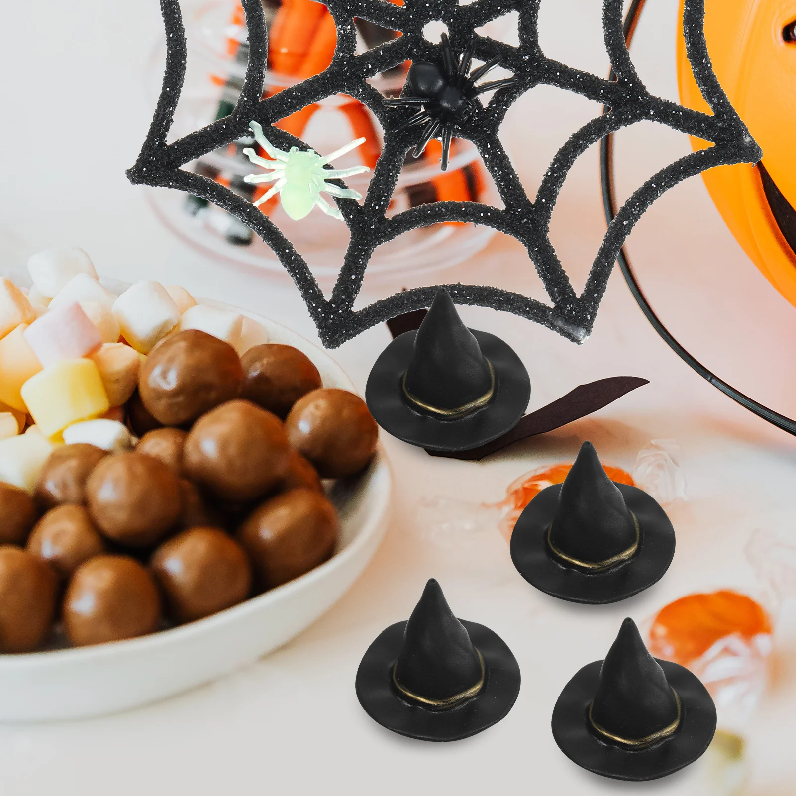 Landscape Decor Halloween Party Decoration Witch Hat Spider Web Props Plastic Black Spider Mini Broom Cauldron House