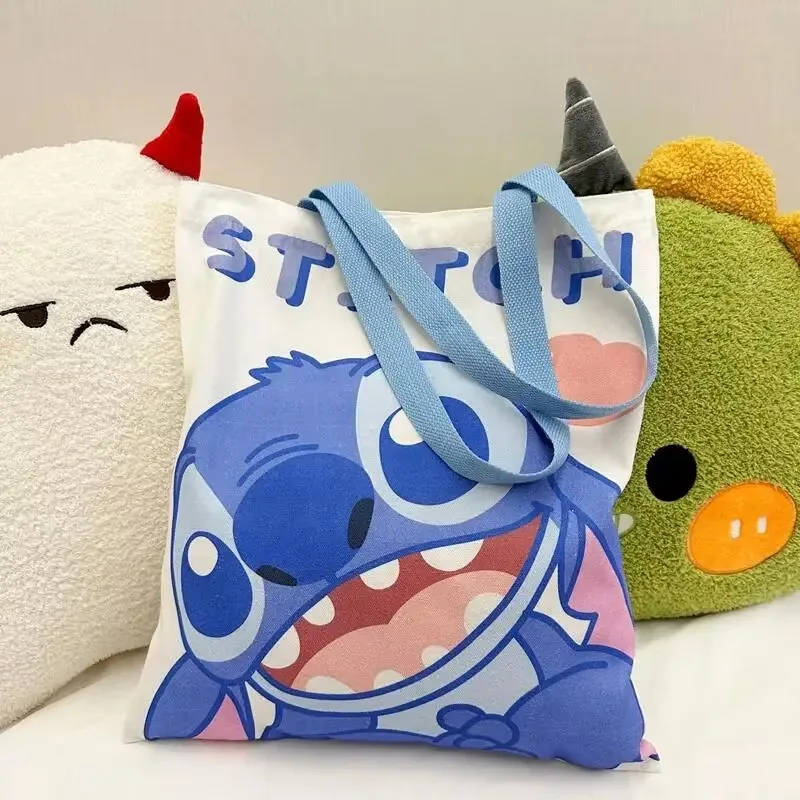 Disney Stitch Shoulder Bag Miniso Anime Cartoon Cute Angel High-capacity Kawaii Canvas Handbag Children and Girls Holiday Gifts