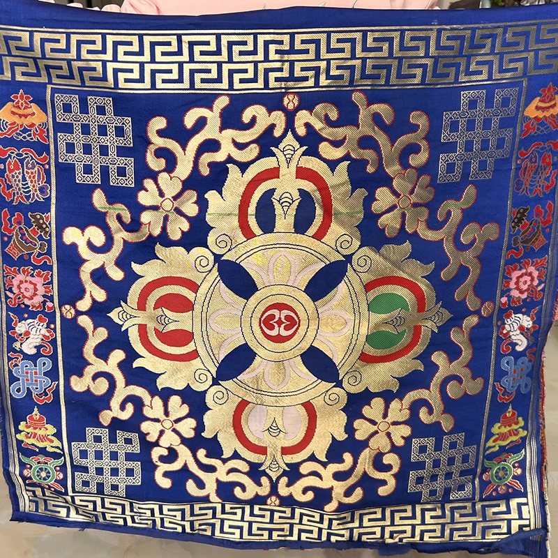 69x69cm Tibetan-style Fabric Vajra Cross Pattern Buddhist Hall Decoration Blue Fabric Tablecloths Robes for Dharma Protectors