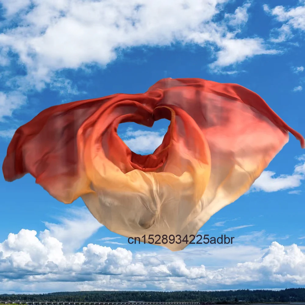 Branco + laranja + vinho vermelho 100% véus de seda real xales cachecol feminino personalizado véus de dança do ventre feito à mão tingido véu de seda chinesa