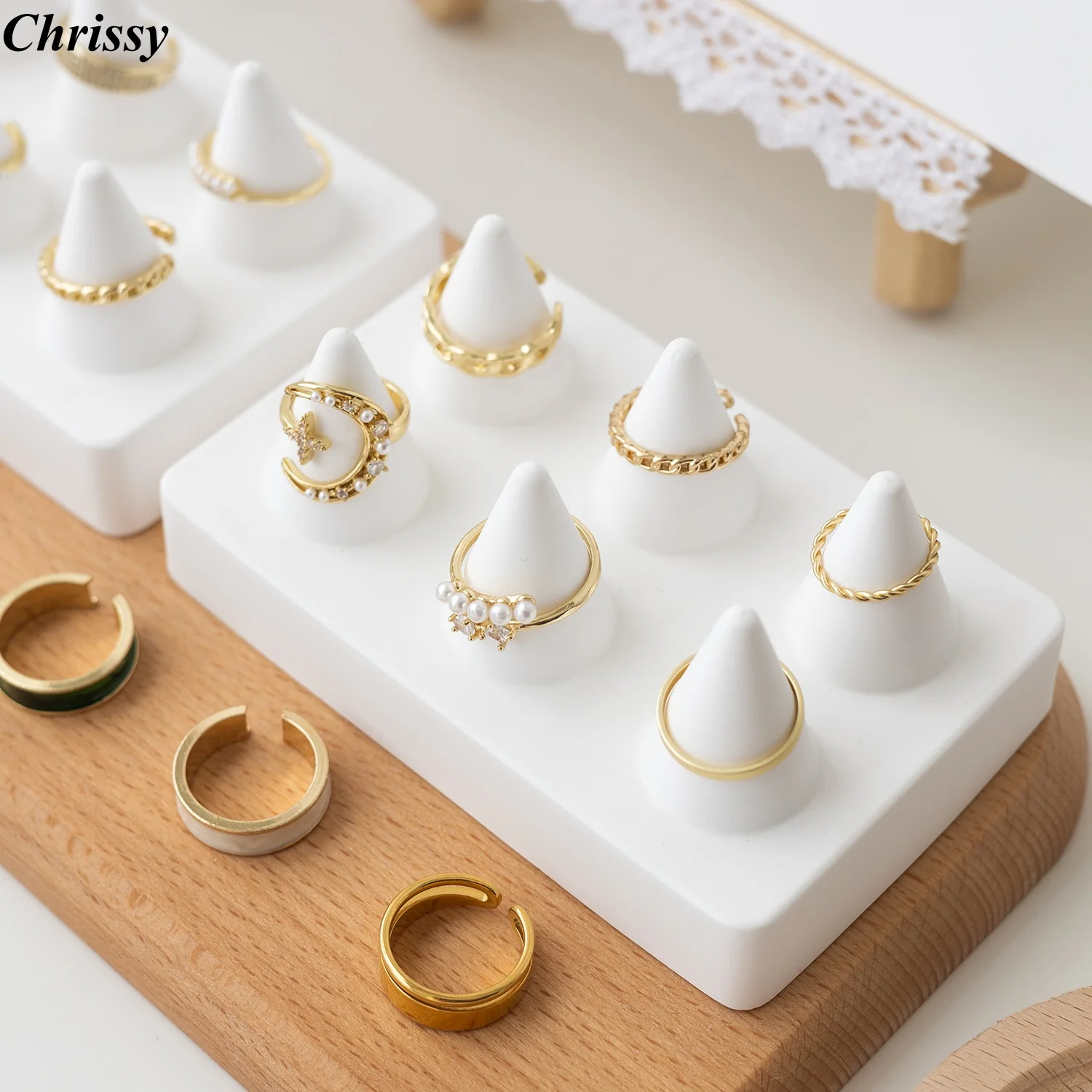 

White Gypsum Jewelry Display Stand, Minimalist Holder for Rings & Necklaces, Market Stall Showcase and Photo Prop