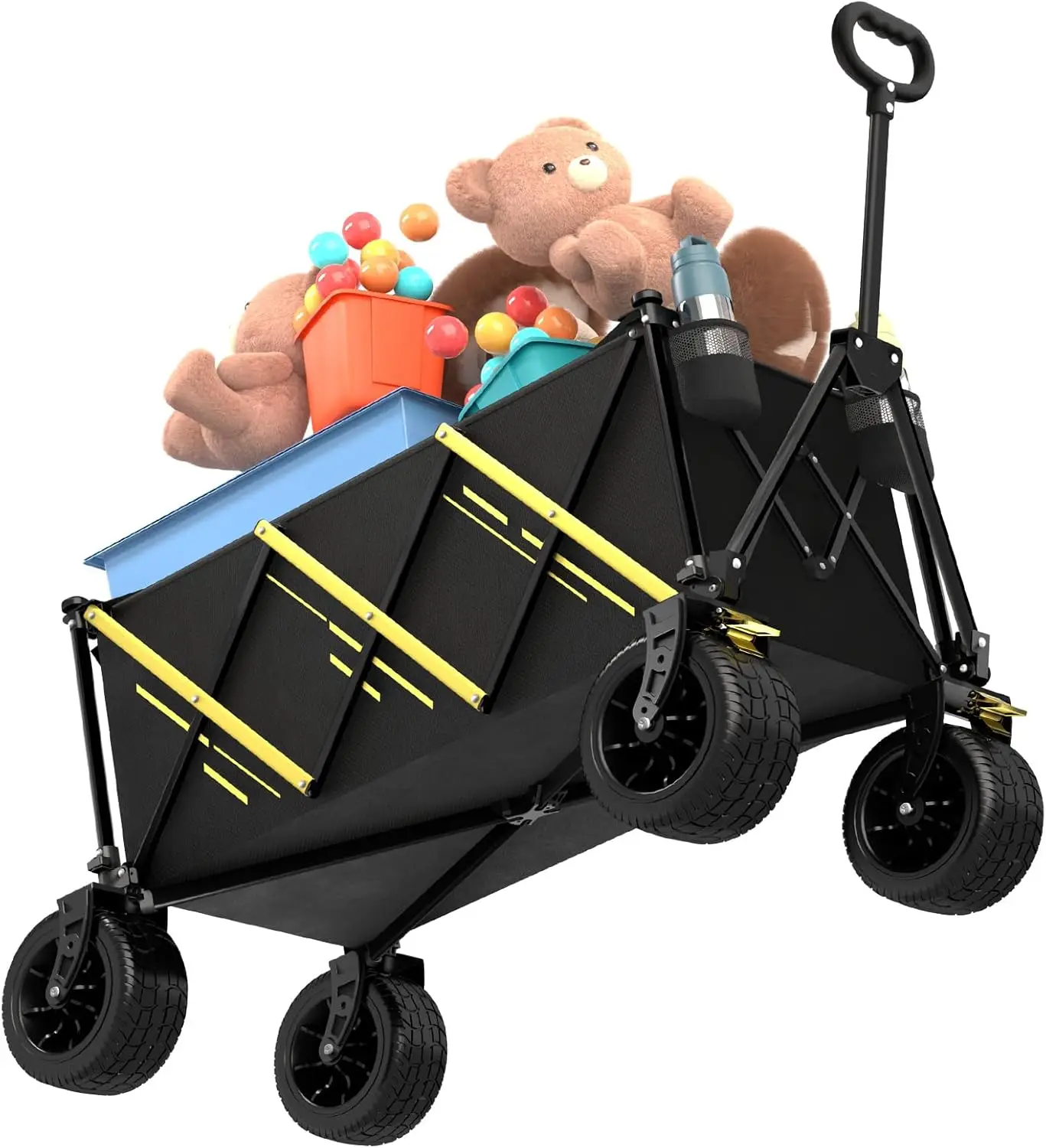 

Foldable Portable Cart with Large All-Terrain Wheels and Drink Holder for Sports, Shopping, Camping