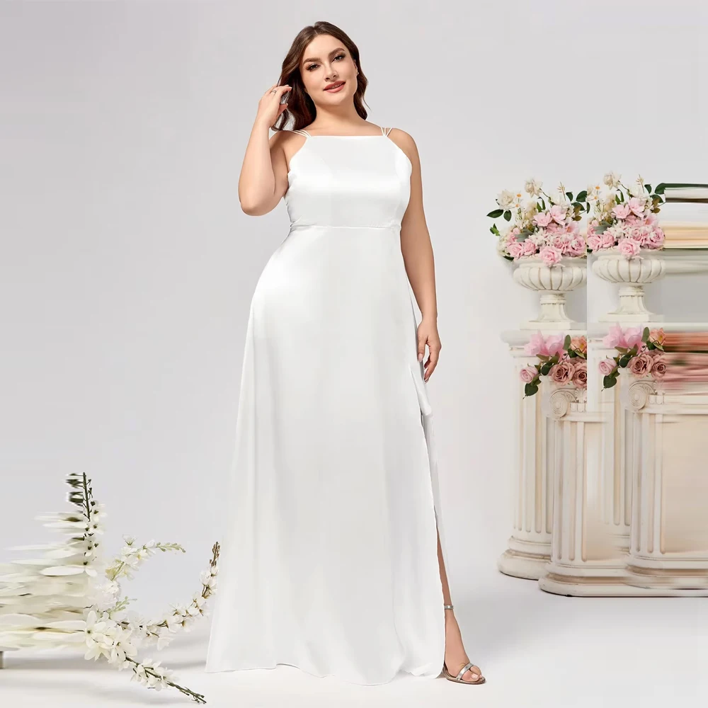 Customized Plus Size Dress Evening Split Hot Sale Lightweight Wedding Dress Glowing Evening Polyester Fiber Solid Bridal Gown