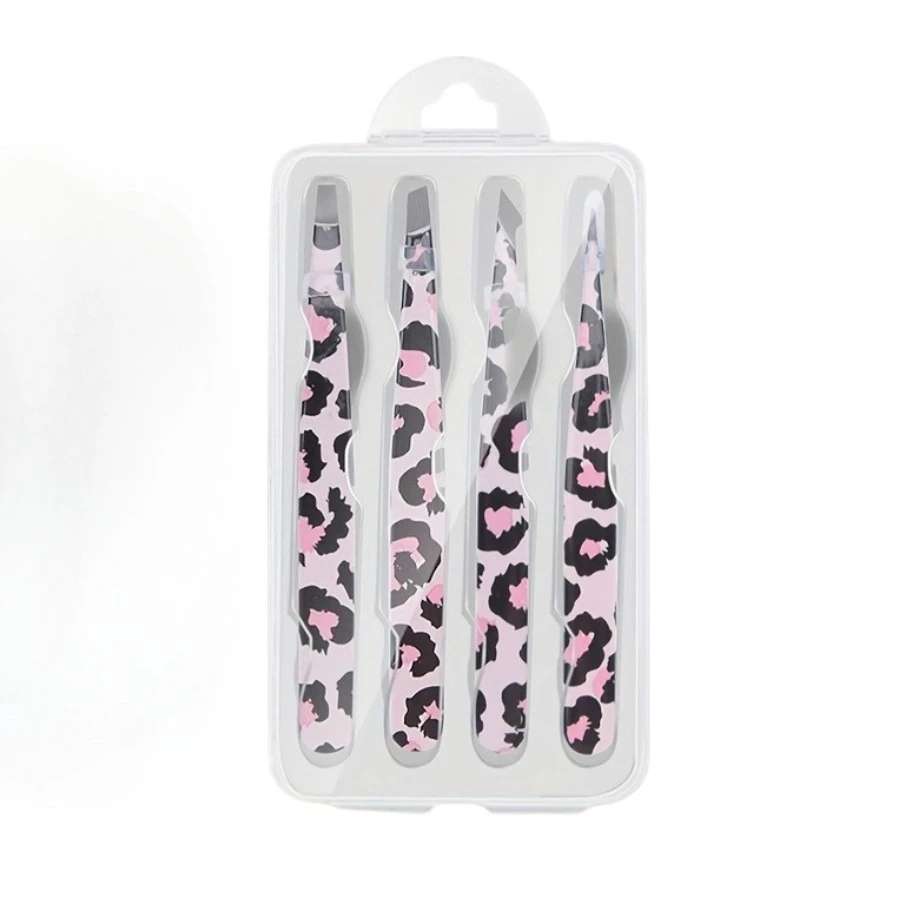 Ensemble de pincettes à sourcils en acier inoxydable, 4 pièces, autocollant de maquillage, outil pour faux cils, enlever la pince à barbe, cadeau de noël