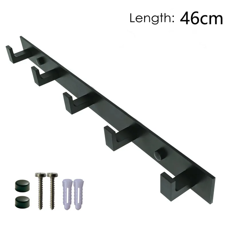 Bathroom attachment Black Shelf Aluminum Alloy Shelves with Hooks Shampoo Holder Kitchen Storage Rack Key Hooks  Gang hook