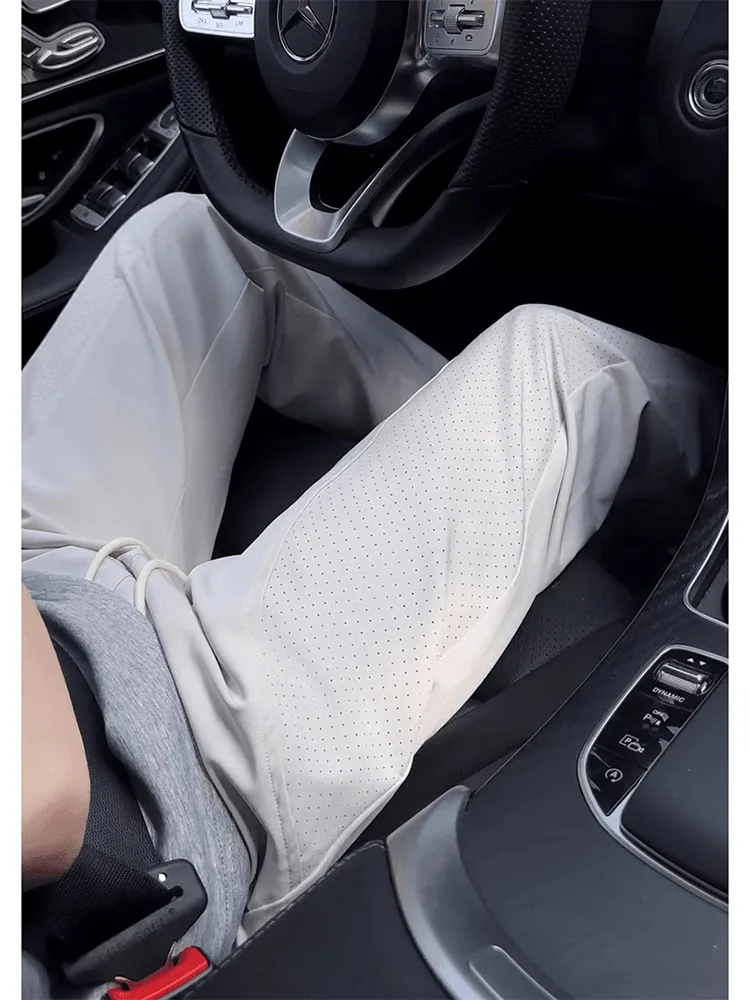 ผู้ชายฤดูร้อนผ้าไหมน้ําแข็งบาง Qui แห้งสบายๆกางเกง Breathable Me มีดขาตรงกางเกงขายาว Faionable หลวม Fit