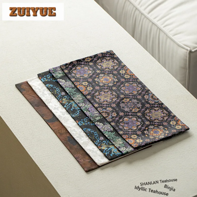Brocade Embroidery Double-sided Thickened Tea Table Mats Antique Drink Coaster Household Dinner Table Cloth Mat Cafes Craft