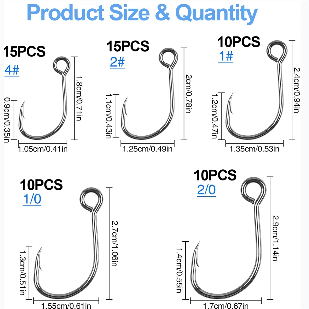 60Pcs  Inline Single Big eye Fishing Hooks for Spinner bait Large Eye Fishhooks for Bass Trout Blades fishing lure