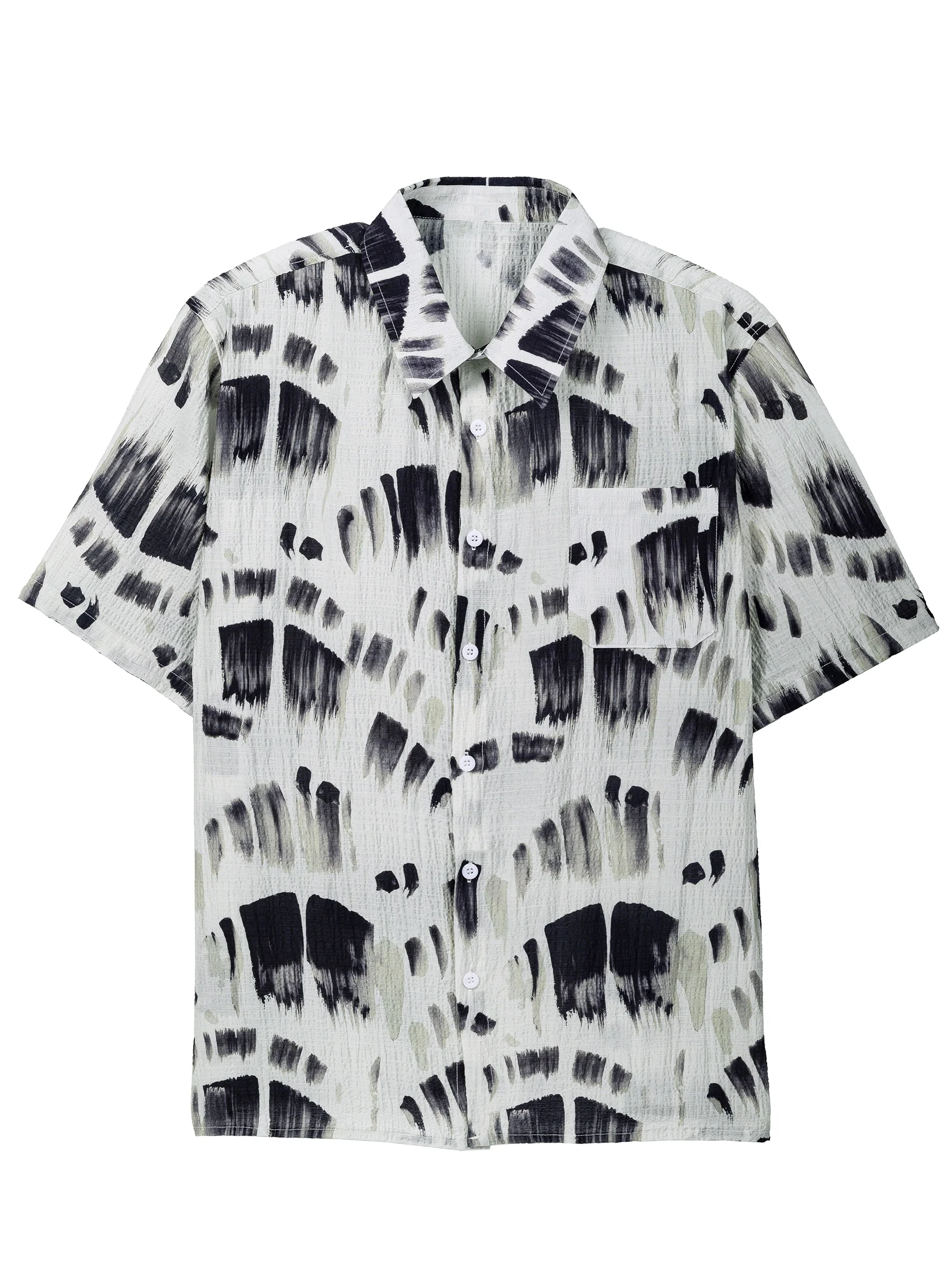 2025 European size men's summer short-sleeved new 3D geometric print pattern shirt with collar, casual beach top