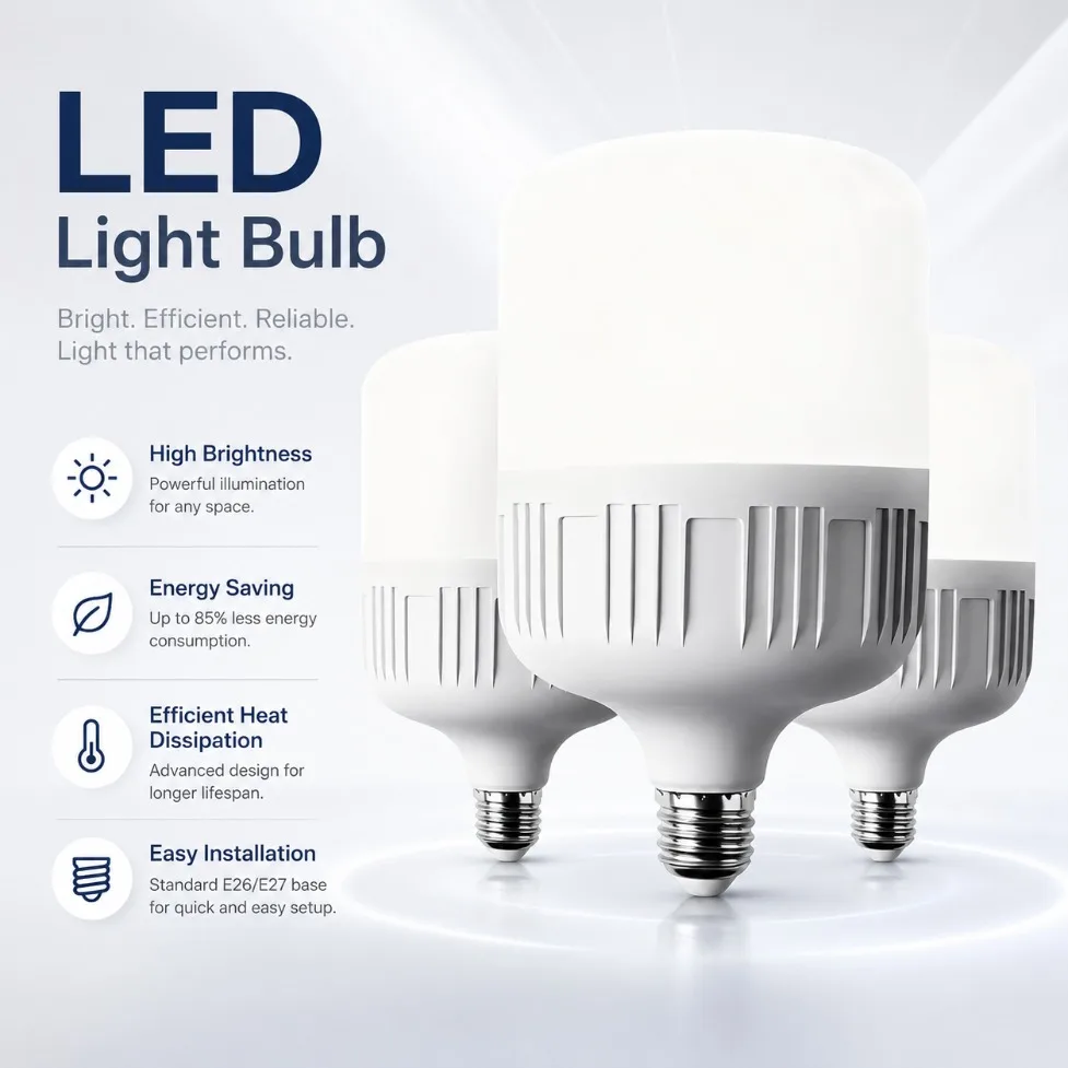 1/2PCS 5W 30W 50W 60W 100W E27 Screw Base LED Bulb High Brightness White Light Flicker-Free Eye Protection High Heat Dissipation