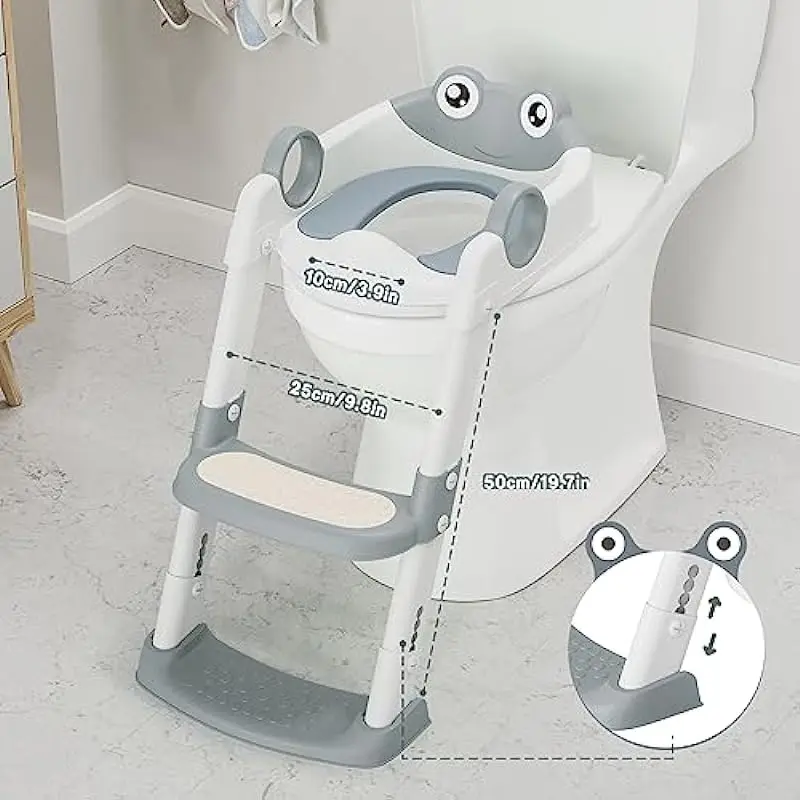 Potty Training Seat with Step Stool Ladder for Toddlers, Potty Training Toilet Anti-Slip Safe Pads Adjustable Height Legs